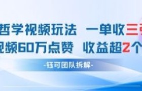 AI哲学视频新玩法 一单398元-单条视频60W点赞收益过W