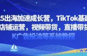 2025出海加速成长营，TikTok基建选品，店铺运营，视频带货，直播带货，TK广告投流等系统教程