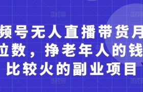 视频号无人直播带货月入5位数，挣老年人的钱，比较火的副业项目
