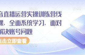 抖音直播运营实操训练营线下课，全面系统学习，面对面解决账号问题