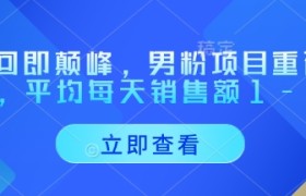 重回即颠峰，男粉项目重磅回归，平均每天销售额1-4W