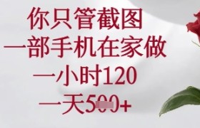 你只管截图，一部手机在家可以做，一小时120.一天5张+【揭秘】
