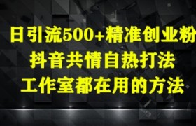 日引流500+精准创业粉，抖音共情自热打法，工作室都在用的方法