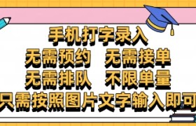 纯手机打字录入，不需要预约 、不需要接单、不需要排队 、项目不限量，零门槛，操作简单方便收入无上限【揭秘】