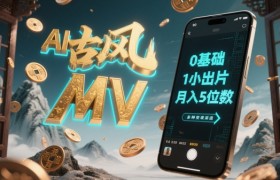 AI一键生成古风音乐MV，0剪辑基础1小时出片，多种变现渠道，一部手机月入5位数