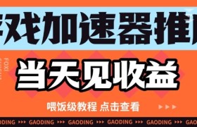 游戏加速器推广项目当天见收益，纯干货喂饭级教程分享