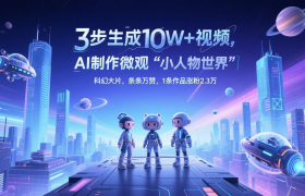 三步生成10W+视频，AI制作微观“小人物世界”科幻大片，条条万赞，1条作品涨粉2.3万