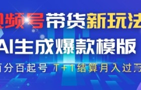 视频号带货新玩法，AI生成，百分百原创爆款模版，百分百起号，高佣商品T+1结算月入过W【揭秘】
