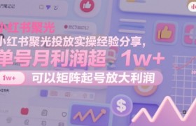 小红书聚光投放实操经验分享，单号月利润超1w+，可以矩阵起号放大利润