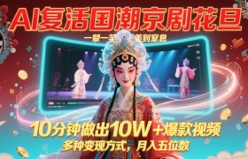 Ai复活国潮京剧花旦，一颦一笑美到窒息，10分钟做出10W+爆款视频，多种变现方式，月入五位数