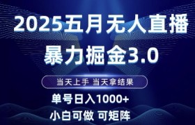 2025五月无人直播暴力掘金3.0，当天上手，当天拿结果，单号日入1k+小白可做可矩阵【揭秘】