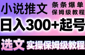 小说推文条条爆单，日入300+起号，选文，实操保姆级教程