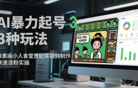 AI暴力起号3种玩法，像素画小人食堂贵妃搞笑视频制作，快速涨粉实操
