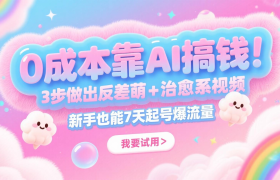 0成本靠AI搞钱！3步做出反差萌+治愈系视频，新手也能7天起号爆流量，月入5位数