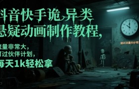 抖音快手诡异类悬疑动画制作教程，流量非常大，可过伙伴计划，每天1k轻松拿