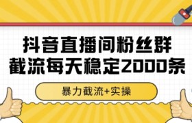 抖音直播间粉丝群暴力截流，一台电脑每天稳定2000条数据，暴力截流+实操 【揭秘】