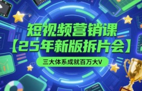 短视频营销课【25年新版拆片会】三大体系成就百万大V，包含正课、拆片会、手把手教学直播课等
