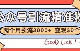 公众号精准粉引流玩法 2个月3000+精准粉 变现30万+